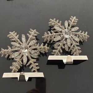 Two Elegant Silver Snowflake Stocking Holders